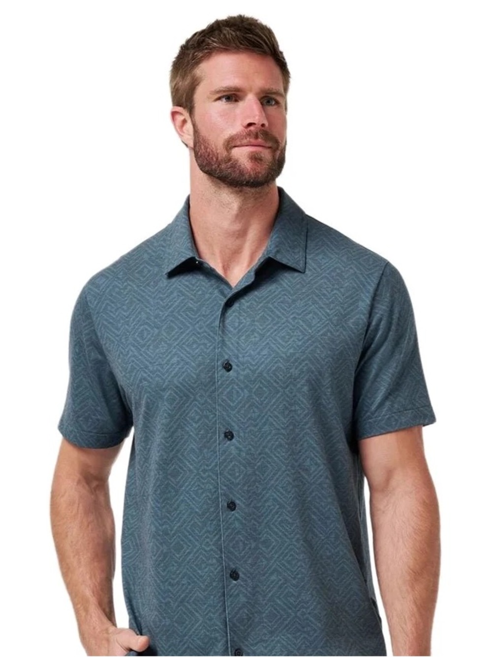 Travis Mathew Featherweight Night Short sleeve Button down collared shirt blue